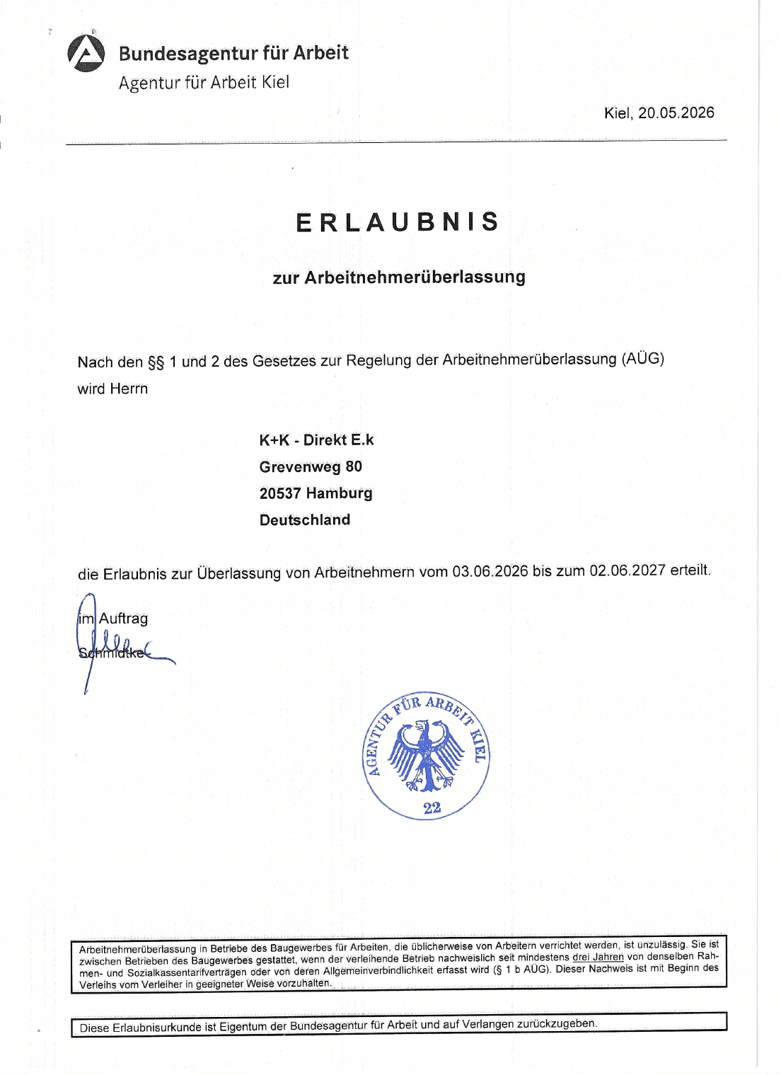 TEMPORARY EMPLOYMENT LICENCE